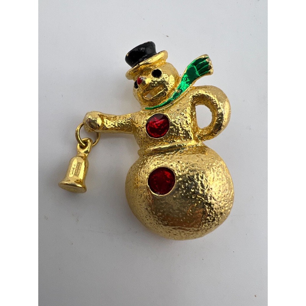 Vintage Holiday‎ Christmas Gold Snowman Brooch Pin